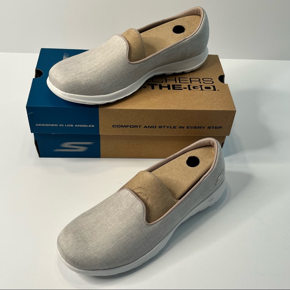 Skechers Go Walk Lite Beige Natural Slip On Shoes - Size 9.5